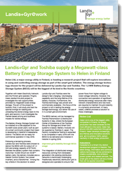Landis+Gyr and Toshiba supply a Megawatt-class Battery Energy Storage System to Helen in Finland